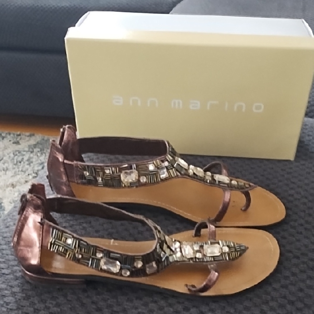 Ann Marino Bronze and Gold Embellished Sandals